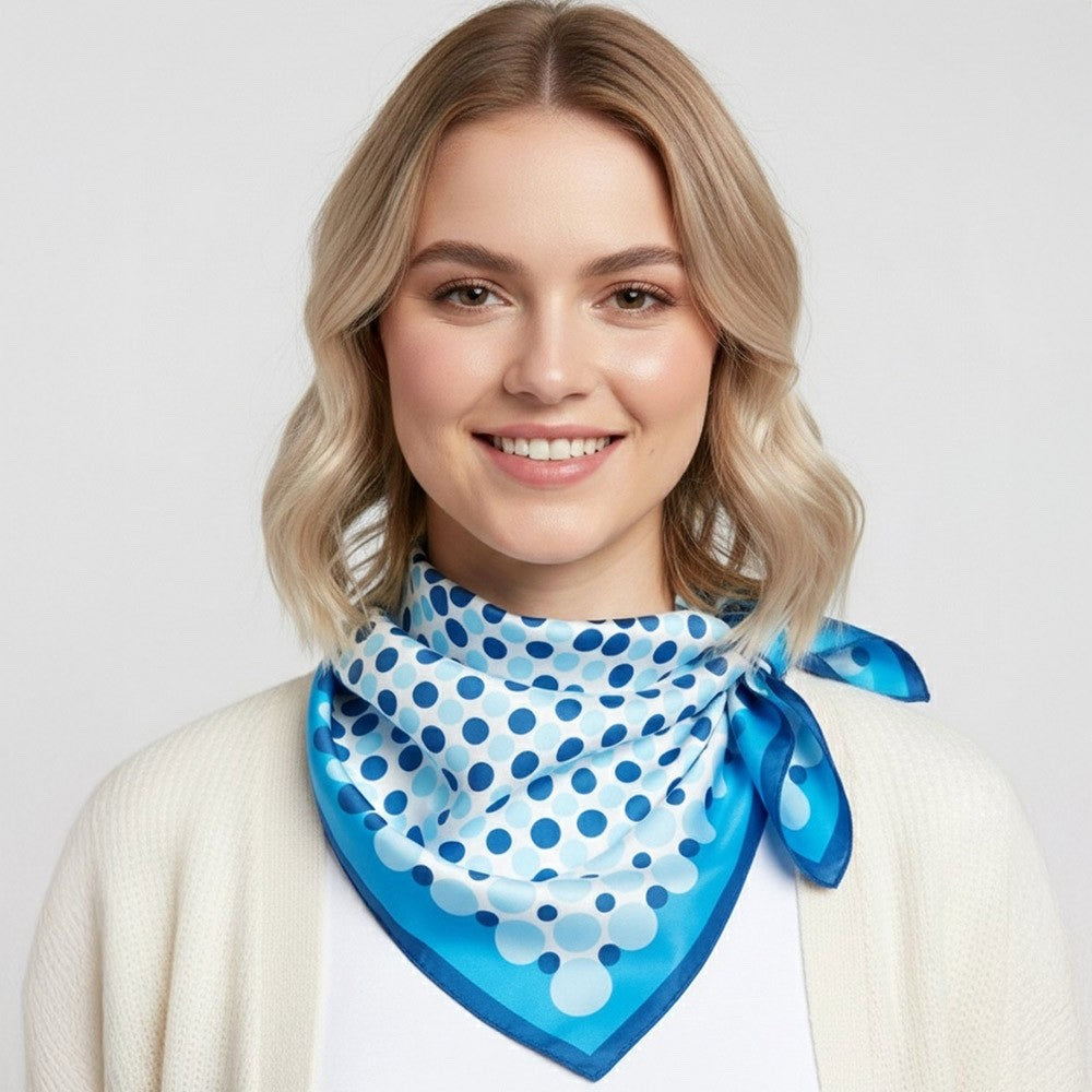 2pcs Vibrant Polka Dot Square Silk Feel Satin Neck Scarf Accessory Set