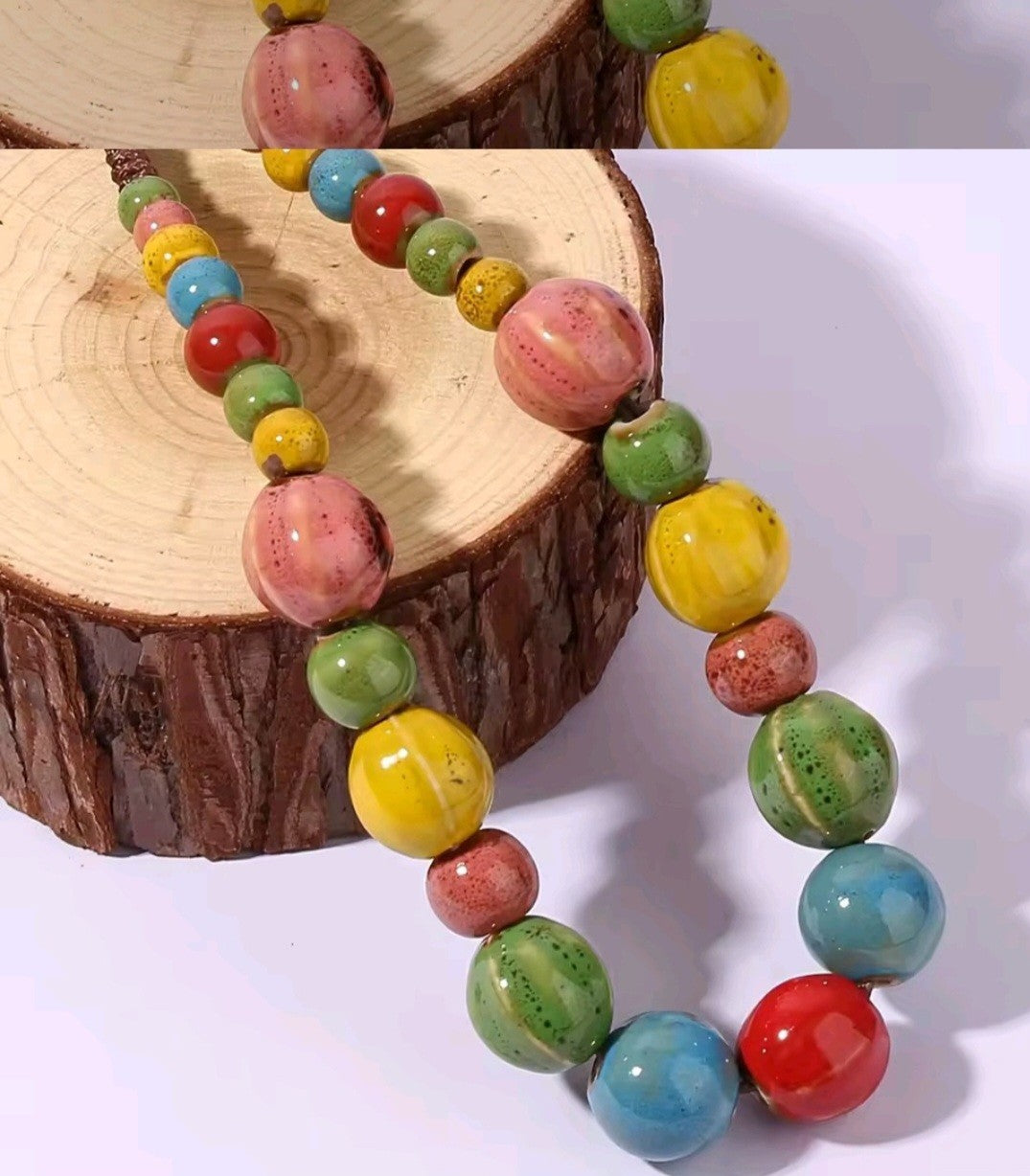 Chunky Multicolored Boho Ceramic Beaded Necklace for Women
