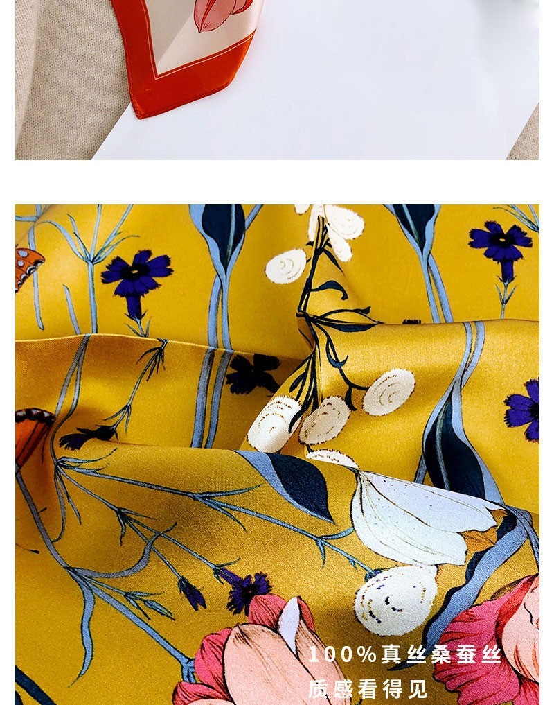 100% Mulberry Silk Floral Square Scarf for Women – Lightweight Luxury Neck Wrap