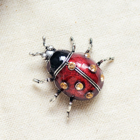 Enamel Rhinestone Ladybug Brooch Pin Vintage Style Insect Jewelry Gift