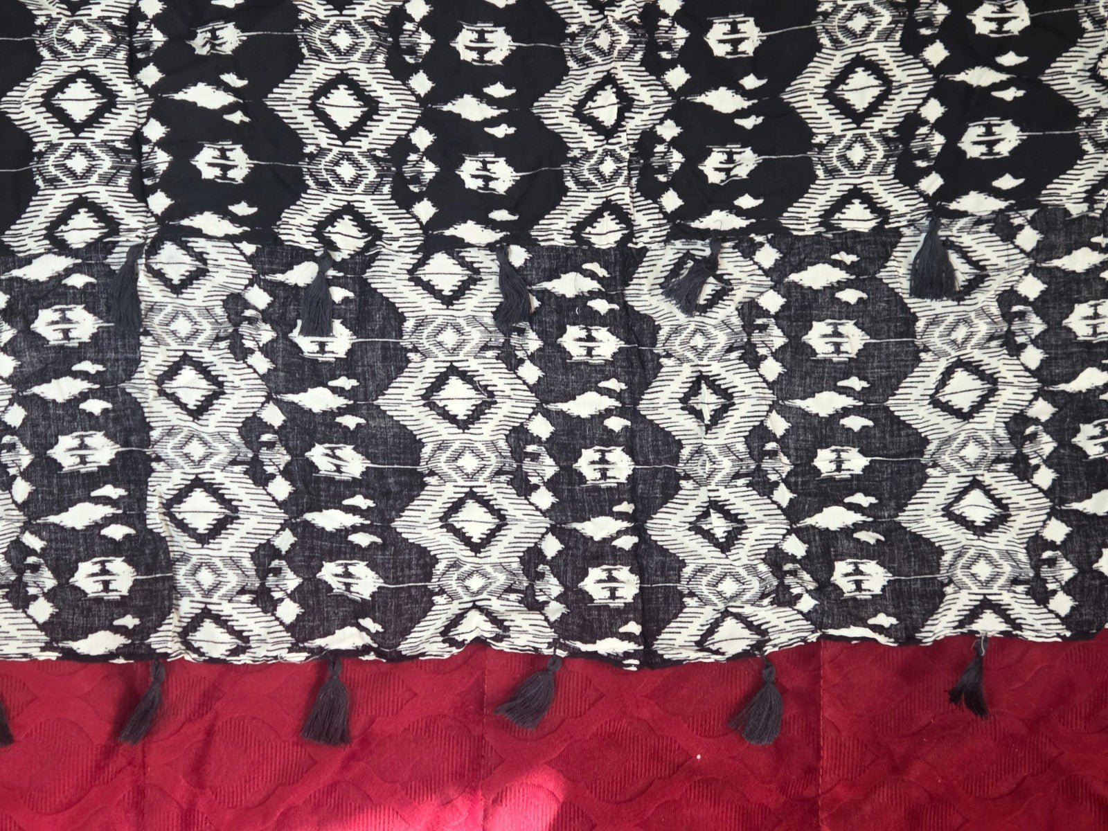 Ikat Geometric Tassel Scarf Wrap Shawl Black White Viscose Boho Festival New