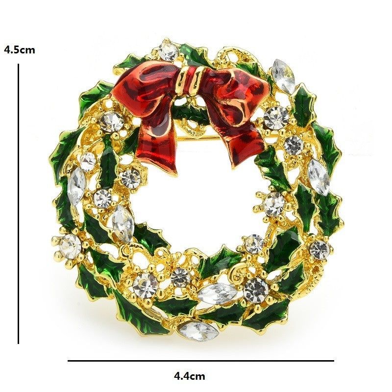Festive Christmas Wreath Brooch Rhinestone Holiday Pin Jewelry Gift