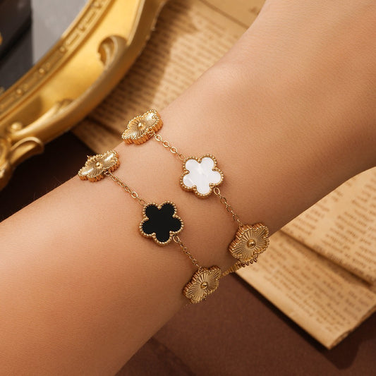 2PCS Four Leaf Clover Bracelet Set Gold Plated Vintage Inspired Jewelry