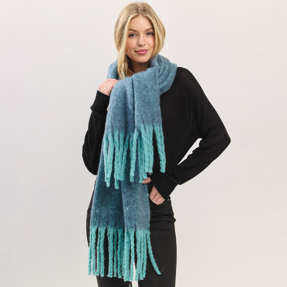 Oversized Ombre Knit Scarf Long Fringe Winter Warm Soft Women’s Shawl Wrap