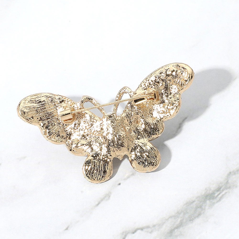 2pcs Crystal Butterfly Brooch Set Pearl Inlay Enamel Fashion Pins 2 Colors