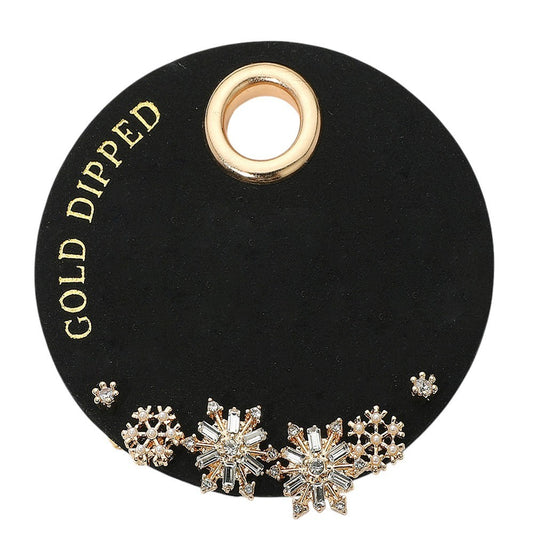 Gold Dipped Snowflake Earrings Crystal Rhinestone Pearl Cluster Holiday Gift