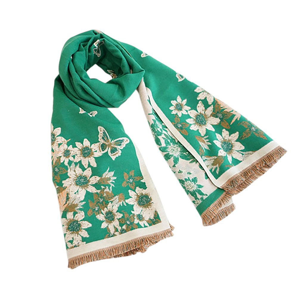 Emerald Green Floral Butterfly Shawl Wrap Long Fringe Soft Gift for Her Women