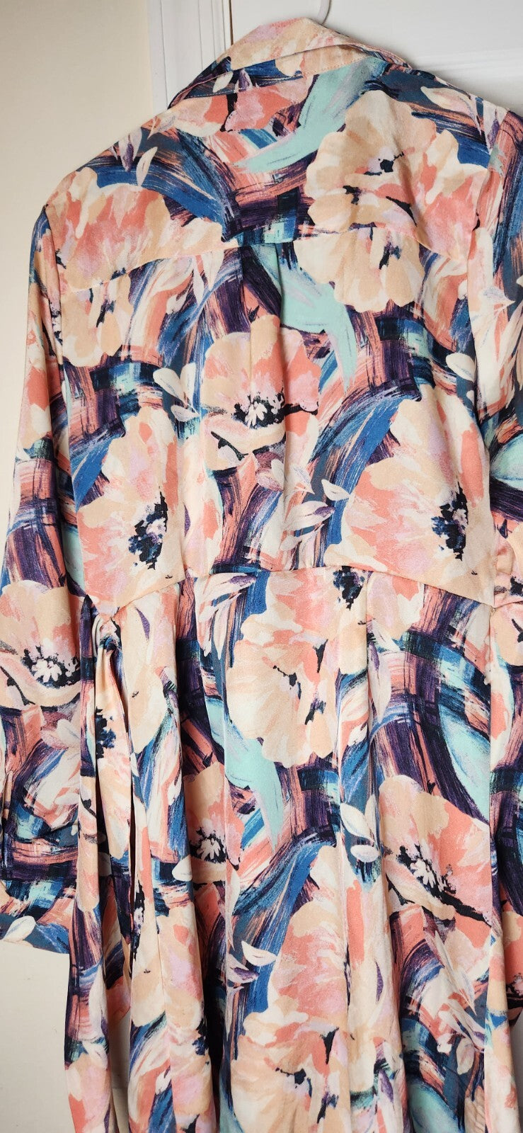 Women’s Watercolor Floral Wrap Dress Medium V Neck Belted Summer Party Casual