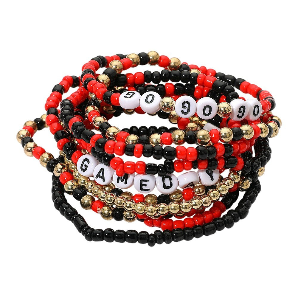 10PCS GO GAMEDAY Beaded Stretch Bracelet Set Multi Layered Team Spirit Jewelry