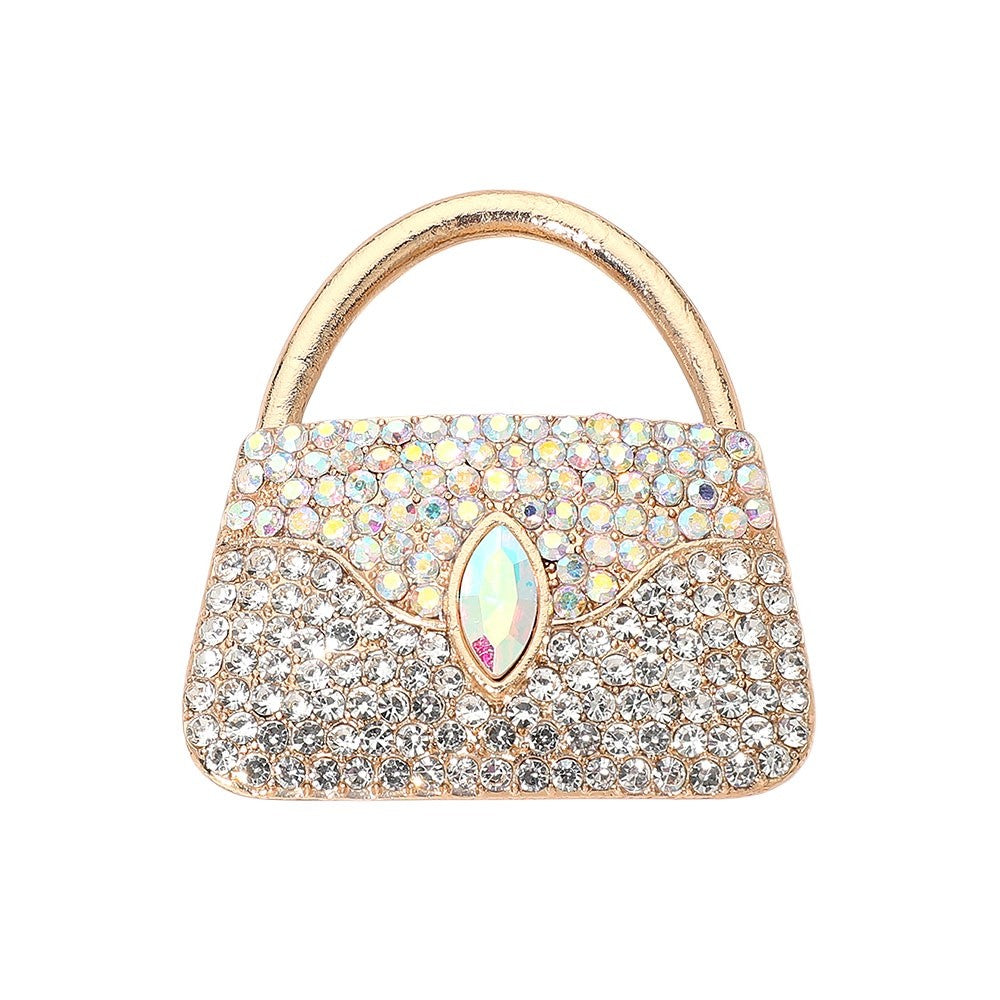 2pcs Red and Gold Crystal Handbag Fashion Brooch Pin Statement Set