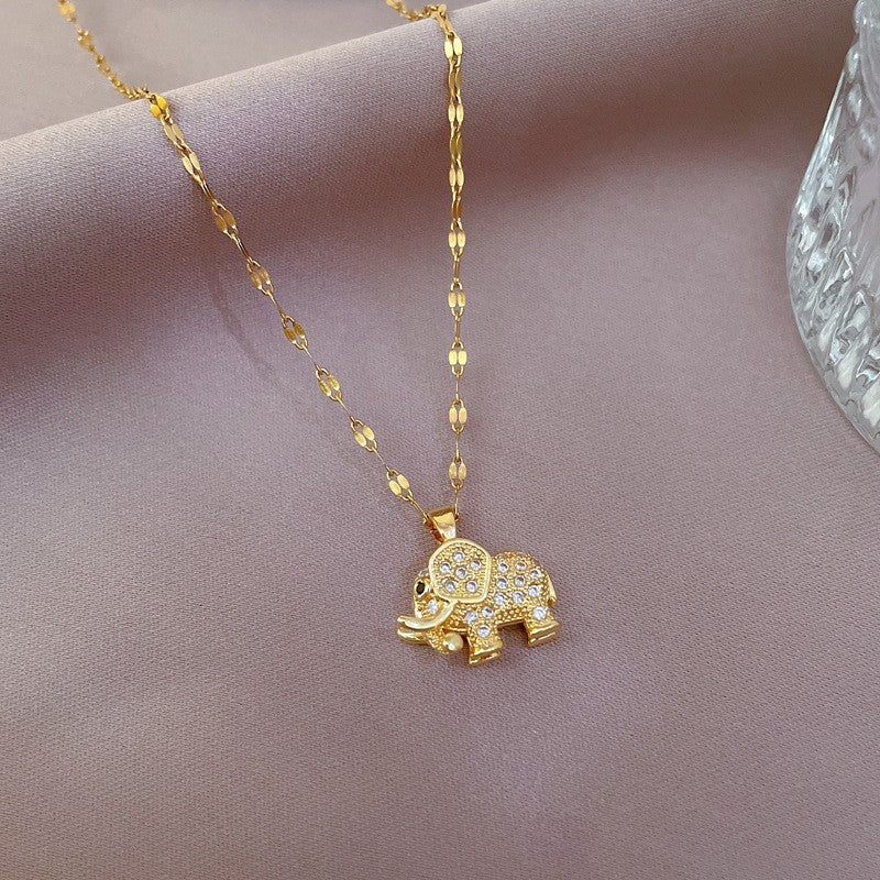 Elephant Necklace Set Gold & Silver Tone | 2 Pcs Cubic Zirconia Pave Pendant