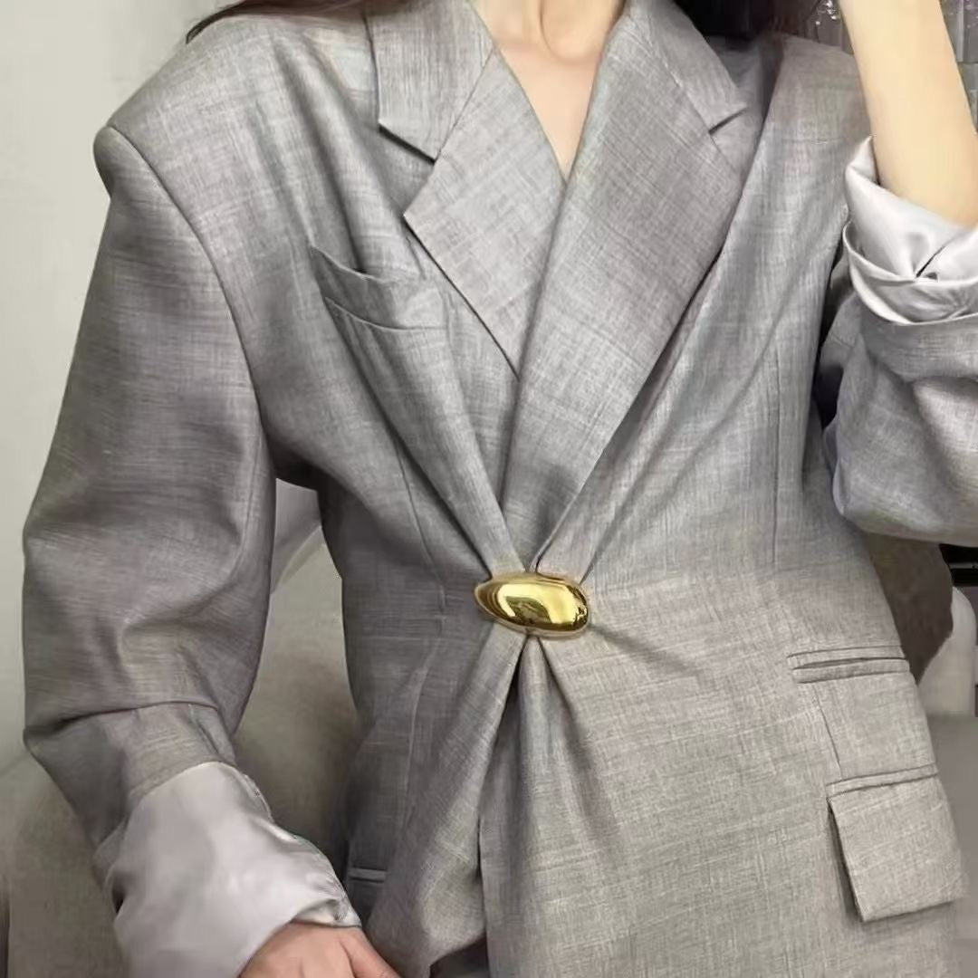 Shiny Gold Egg Brooch Pin Stainless Steel 18K Plated Jacket Cinch