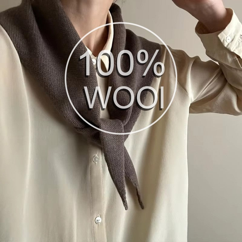 3Pcs 100% Wool Triangle Scarf Set Black Brown Beige Knitted Winter Neck Wrap