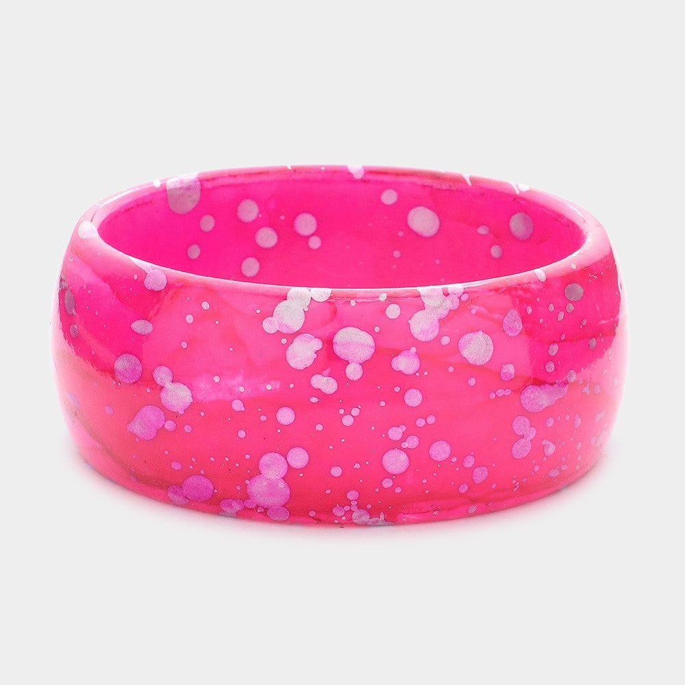Bold Pink Splash Print Resin Bangle Bracelet Statement Jewelry for Women