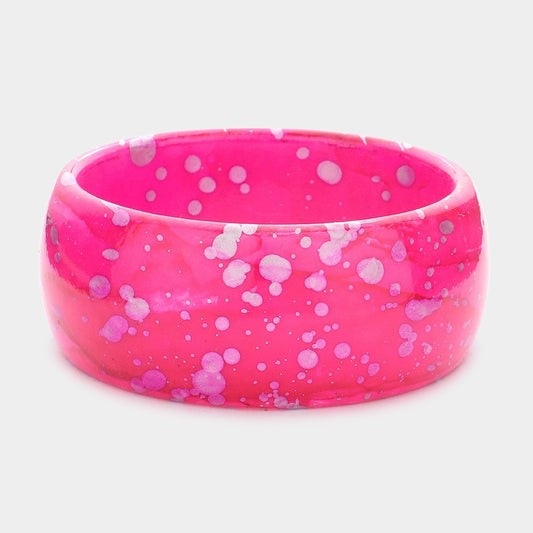 Bold Pink Splash Print Resin Bangle Bracelet Statement Jewelry for Women