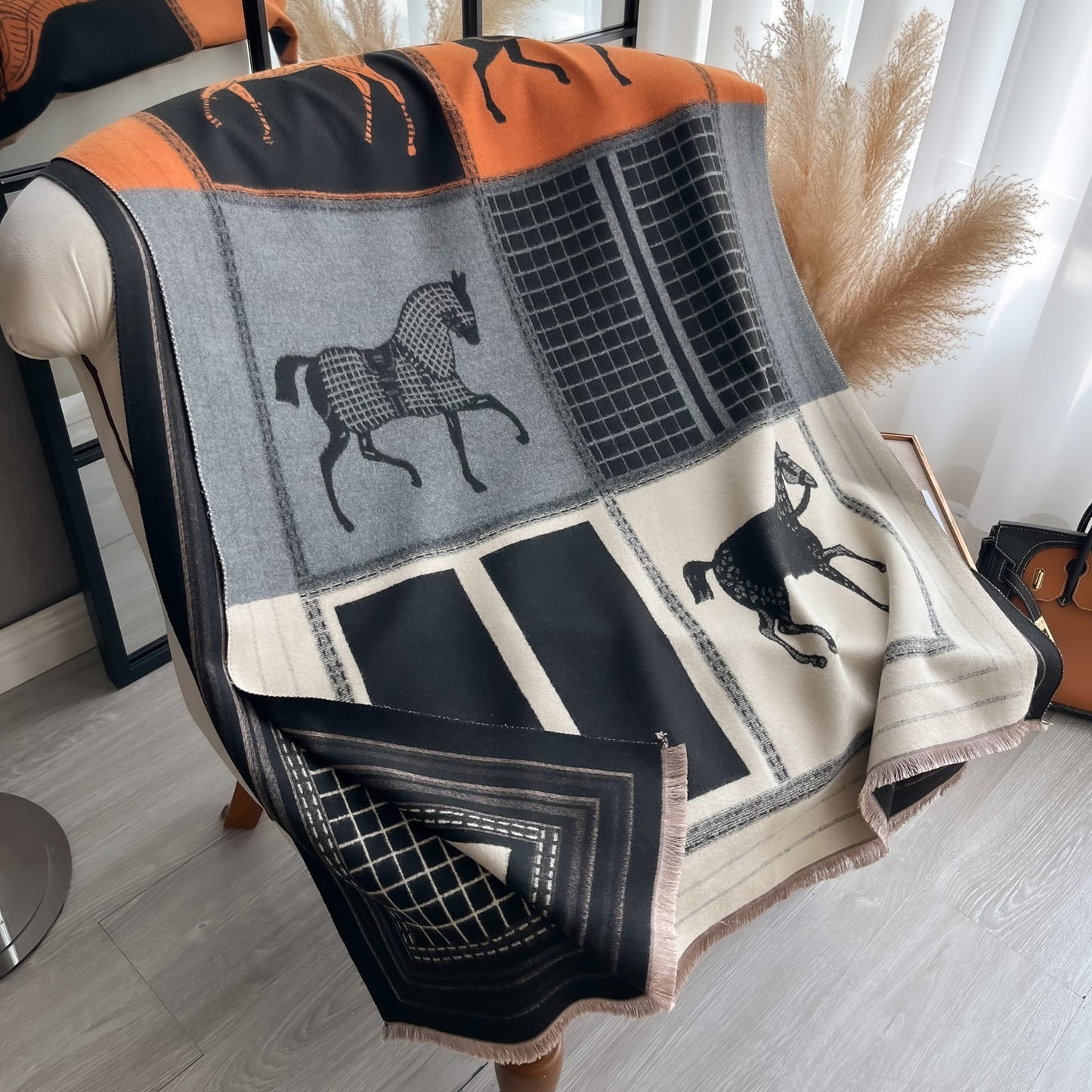Reversible Horse Print Scarf Shawl Wrap  for Women Oversized Scarves Fall Winter