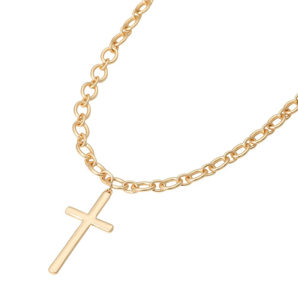 Metal Cross Pendant Necklace for Men Women Unisex Religious Jewelry