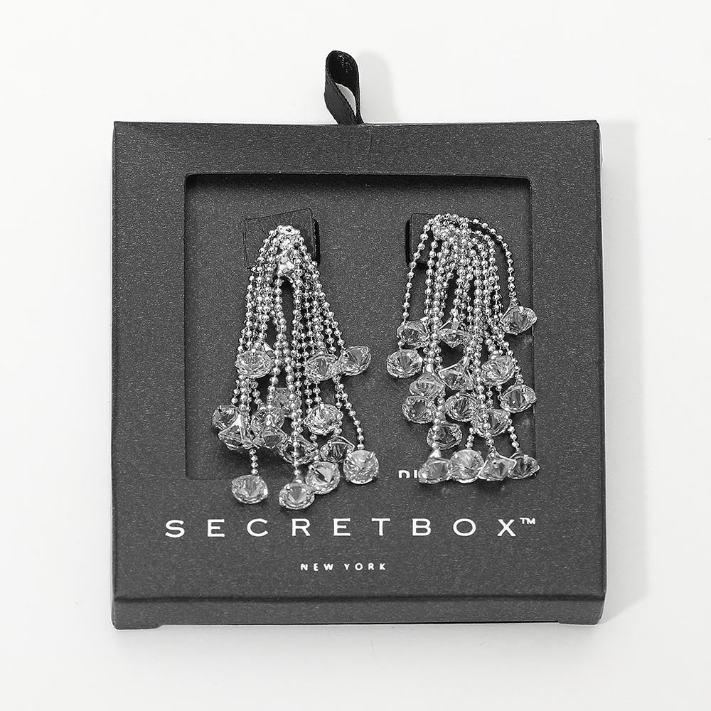 2Pcs Secretbox NY Long Crystal Tassel Earrings Set Gold & Silver Chandelier
