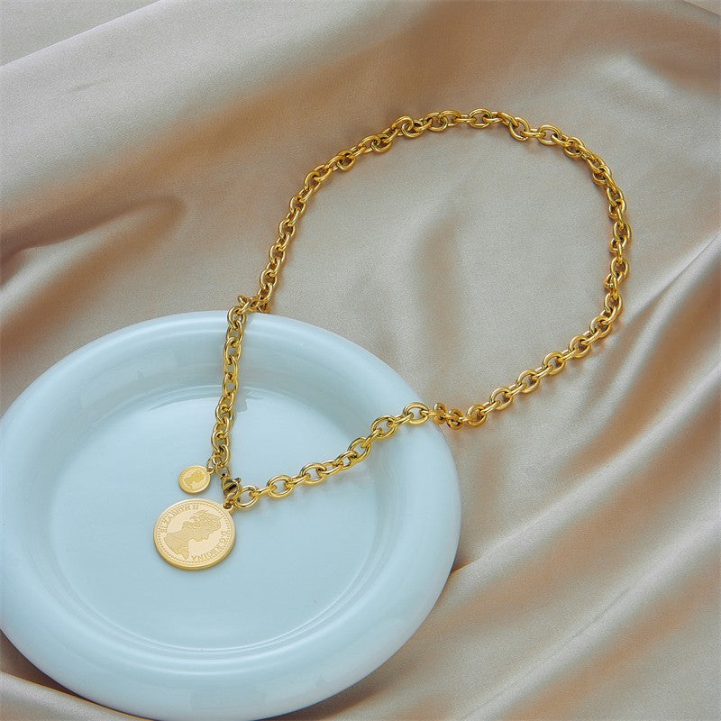 18K Gold Plated Queen Elizabeth II Coin Pendant Link Chain Necklace Jewelry
