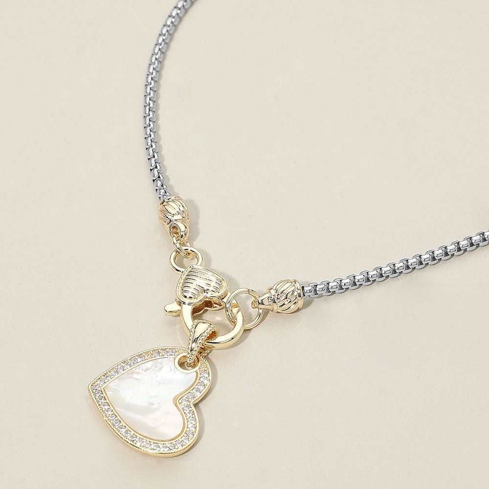Dazzling Silver Tone Pavé Rhinestone Heart Pendant Necklace with 17 Inch Chain