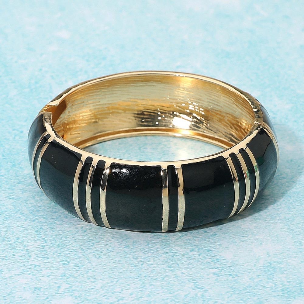 2pcs Black & Mint Green Enamel Gold-Tone Hinged Bangle Bracelet Fashion Set