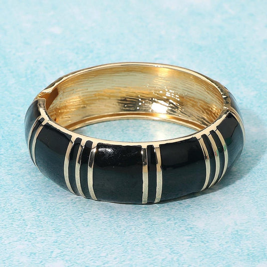 2pcs Black & Mint Green Enamel Gold-Tone Hinged Bangle Bracelet Fashion Set