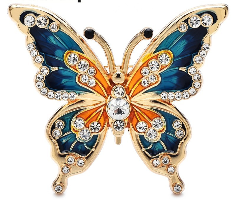 2-Piece Colorful Enamel Rhinestone Butterfly Brooch Set Women Girls Jewelry Pins