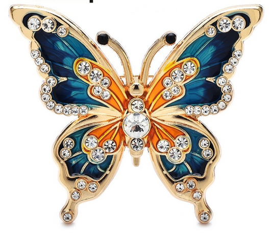 2-Piece Colorful Enamel Rhinestone Butterfly Brooch Set Women Girls Jewelry Pins