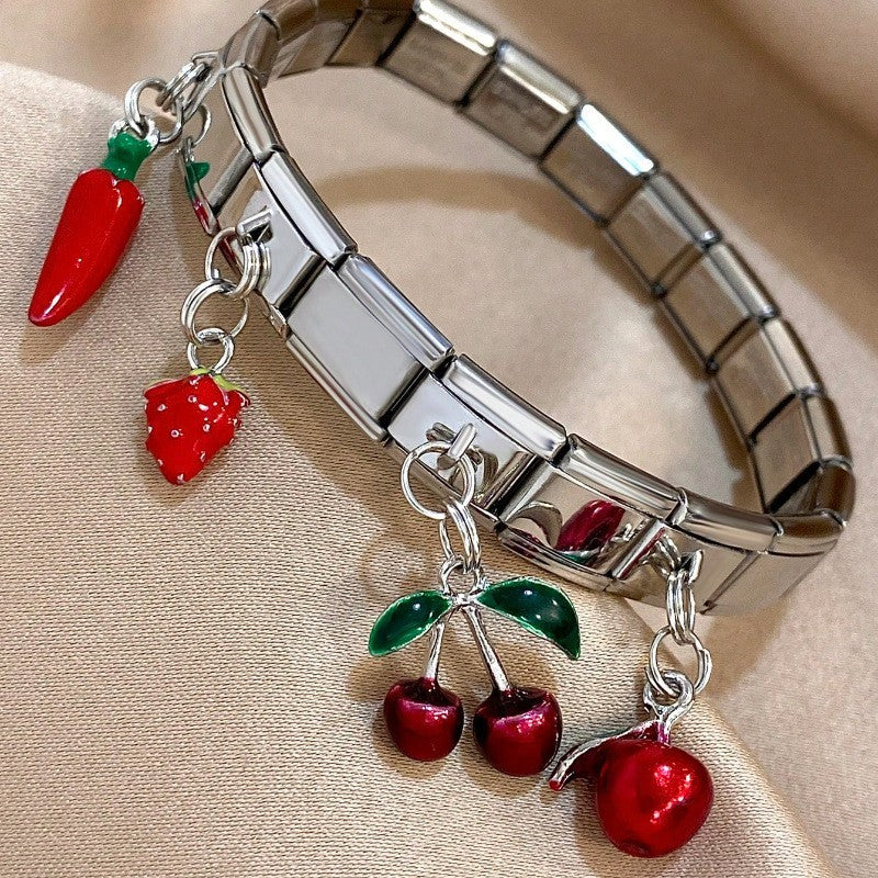 2pcs 9mm Fruit Modular Charm Links Stainless Steel Gold Silver Fits Bracelet