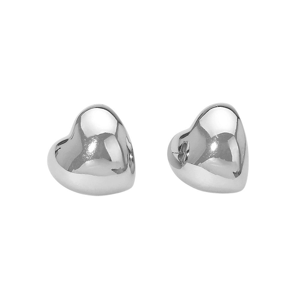 2 Pairs Womens Fashion Stainless Steel Heart-Shaped Rhodium Stud Earrings