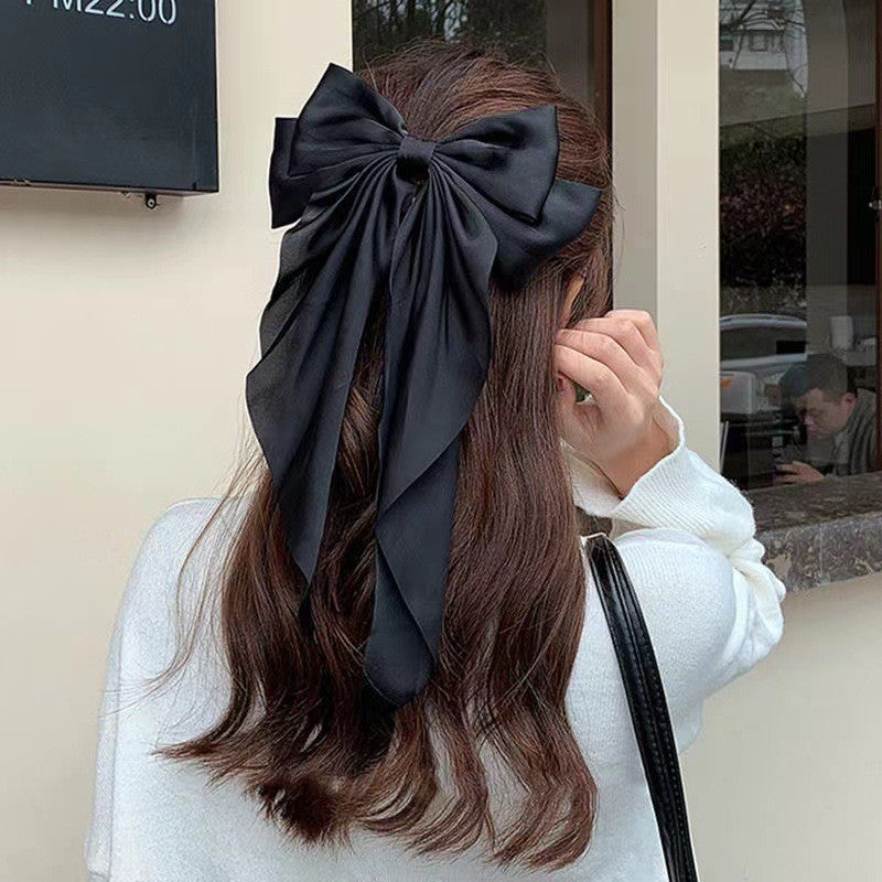 3pcs Large Oversized Hair Bow Set Satin Ribbon French Long Tail Clip Barrettes