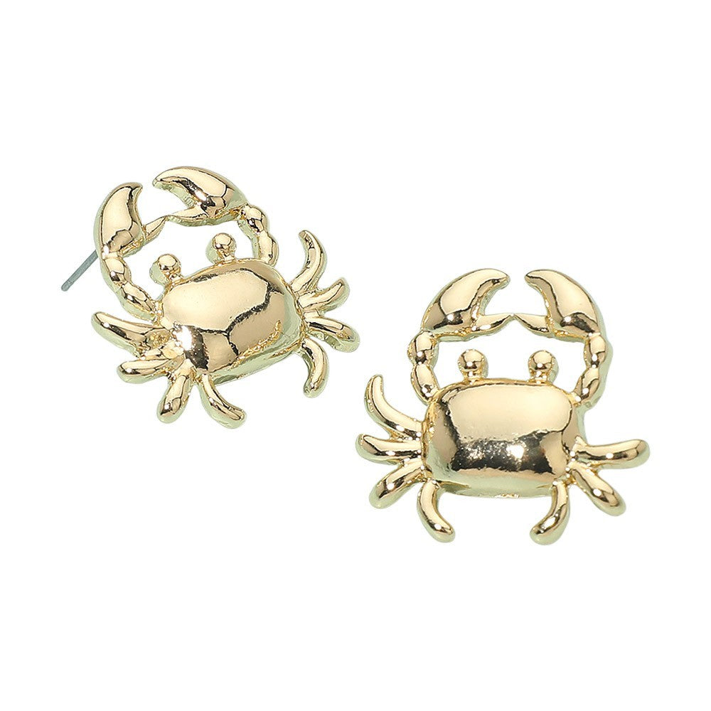 Womens Gold Tone Metal Detailed Sculpted Crab Stud Earrings with Post Back