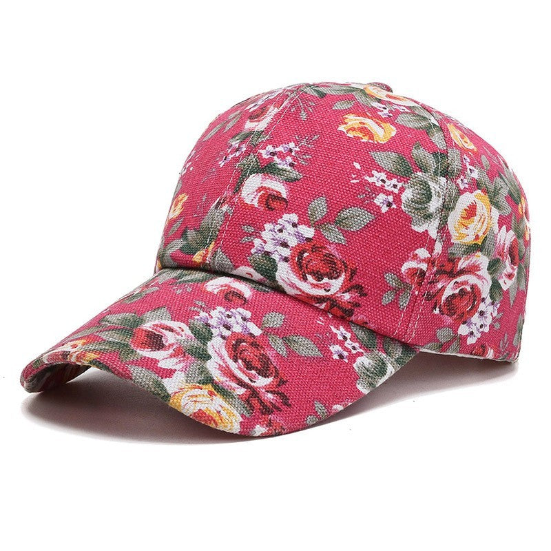 2pcs Floral Baseball Cap Set Women Vintage Rose Print Adjustable Sun Hat