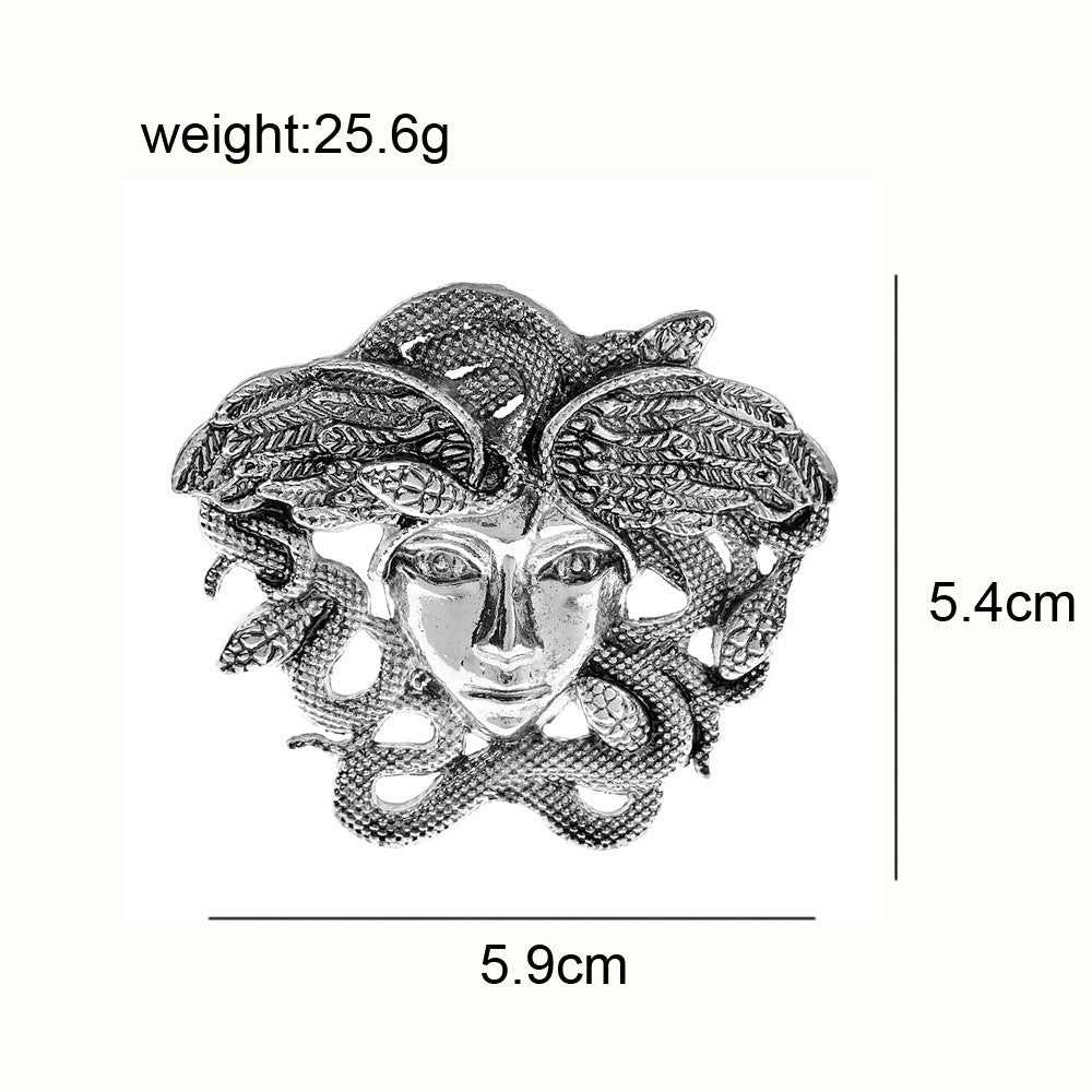 2PCS Medusa Head Brooch Pin Set Gold & Silver Tone Greek Mythology Gothic Jewelr