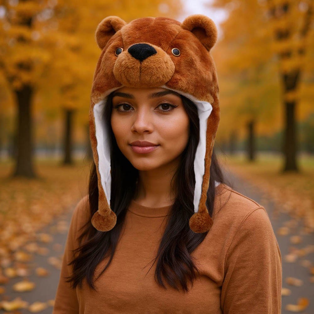 Women’s Plush Winter Hat with Bear Ear Flaps Warm Furry Cute Beanie Cap