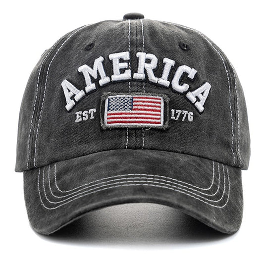 America EST. 1776 Black Baseball Cap for Men – Adjustable Patriotic Hat USA