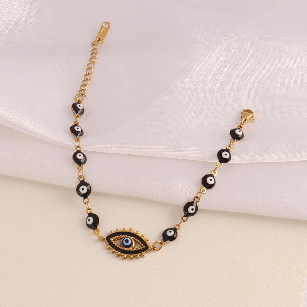 Gold Tone Evil Eye Protection Bracelet Stainless Steel Adjustable Charm Jewelry