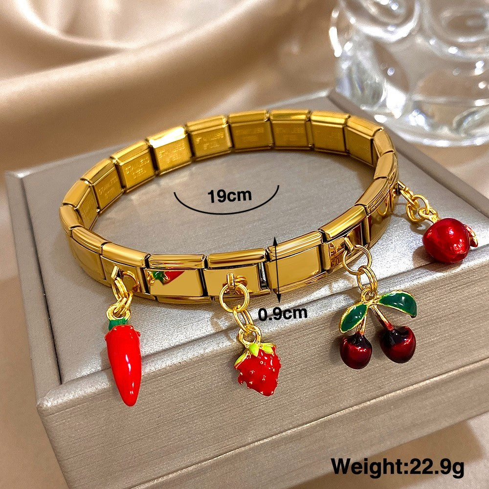 2pcs 9mm Fruit Modular Charm Links Stainless Steel Gold Silver Fits Bracelet