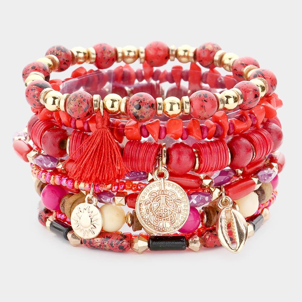 9PCS Boho Beaded Stretch Bracelets Set Puka Shell Coin Charm Women Jewelry Gift