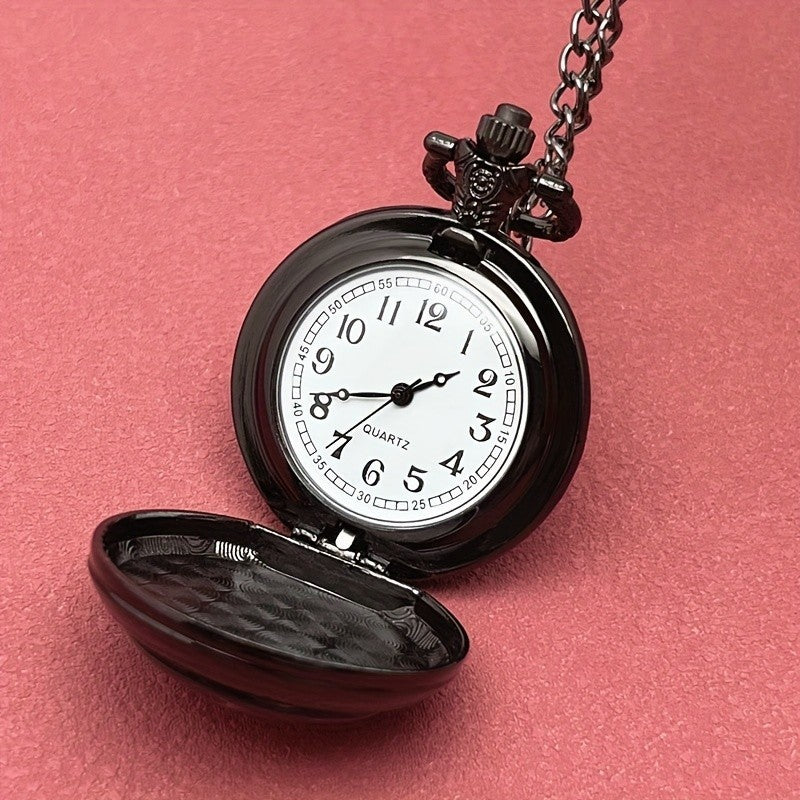 Black Rose Love Pocket Watch Necklace Quartz Full Hunter Unisex Romantic Gift