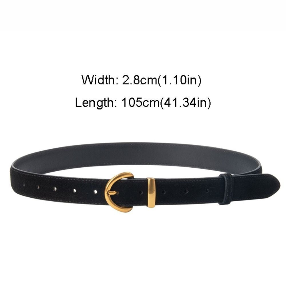 2pcs Women Suede Leather Belt Gold Horseshoe Buckle Set Black Brown 41in