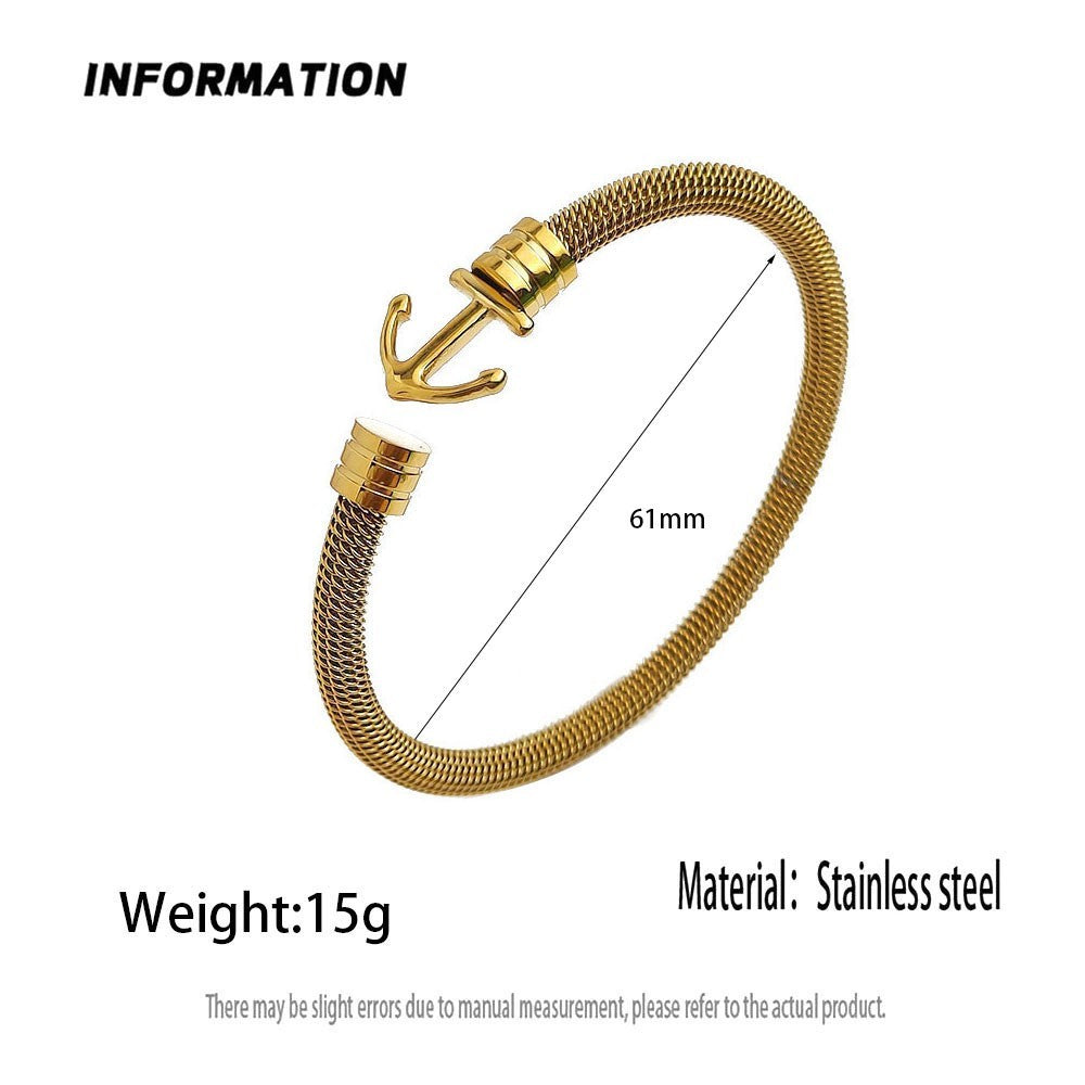 Gold Stainless Steel Anchor Cuff Bracelet for Men Women - Nautical Jewelry Gift