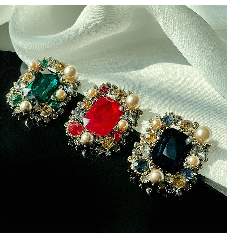 3pcs Vintage Crystal Flower Brooch Set Large Rhinestone Pearl Palace Pins