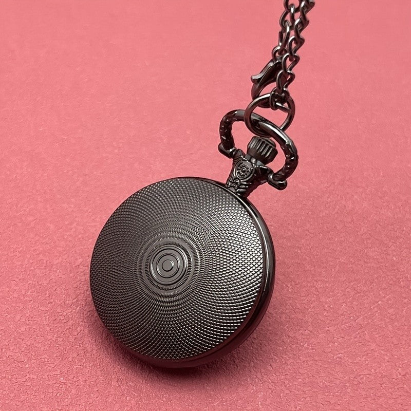 Black Rose Love Pocket Watch Necklace Quartz Full Hunter Unisex Romantic Gift
