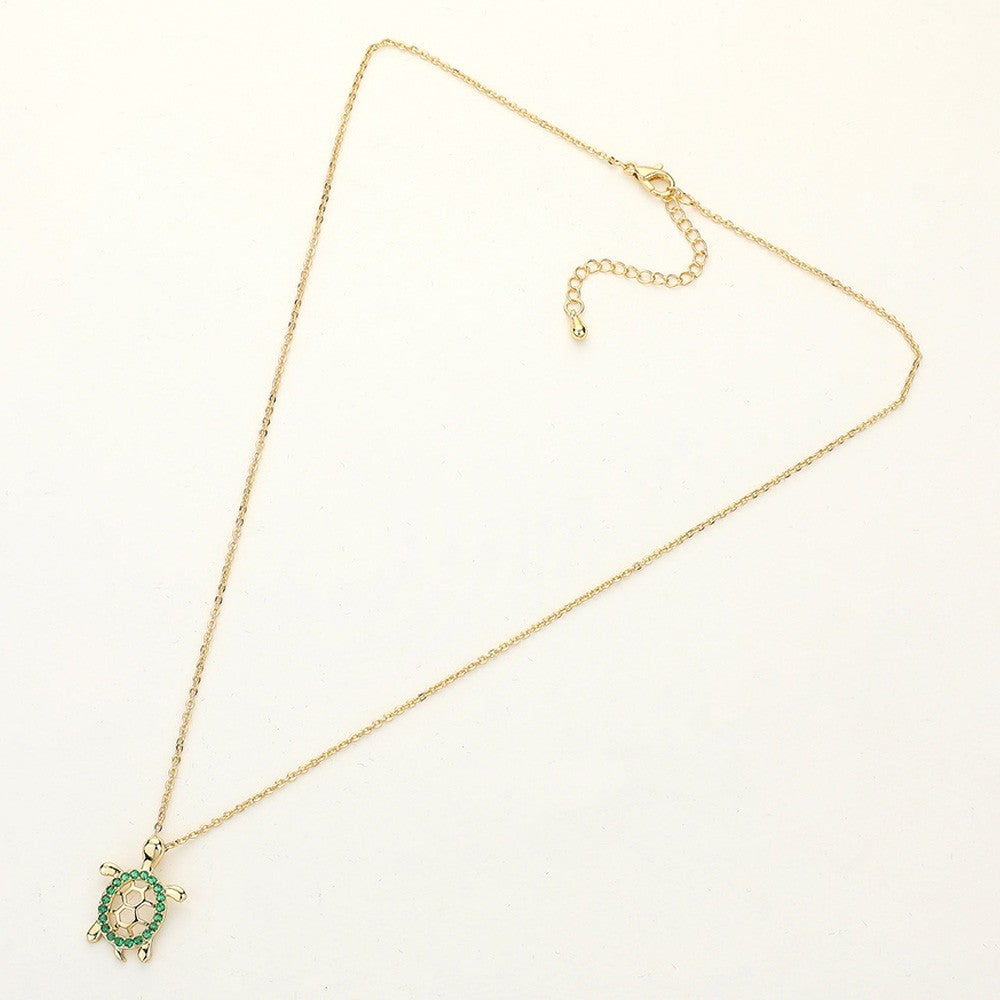 CZ Embellished Metal Turtle Pendant Necklace for Women Girls  Cute Gift