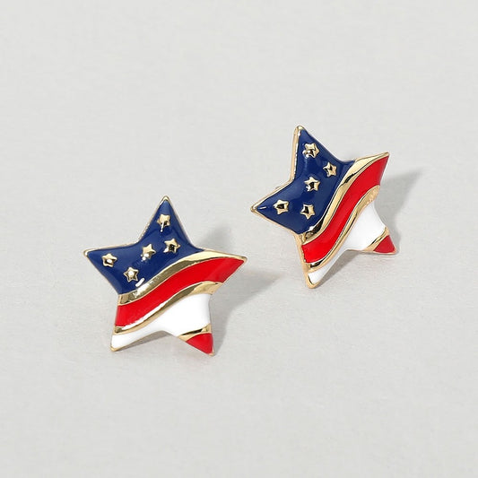 Patriotic American Flag Star Stud Earrings Red White Blue Enamel Jewelry Gift