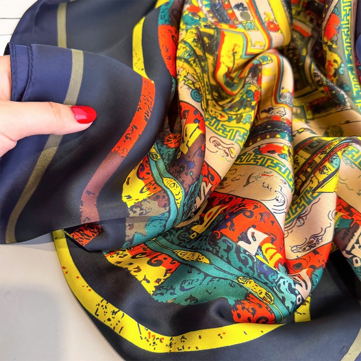 Colorful Abstract Print Polyester Shawl Scarf Wrap Oversized 71 x 31.5 Inches