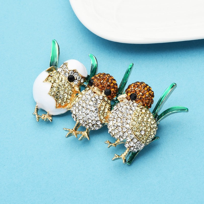 Rhinestone Three Little Chicks Brooch Enameled Bird Pin Easter Spring Jewelry