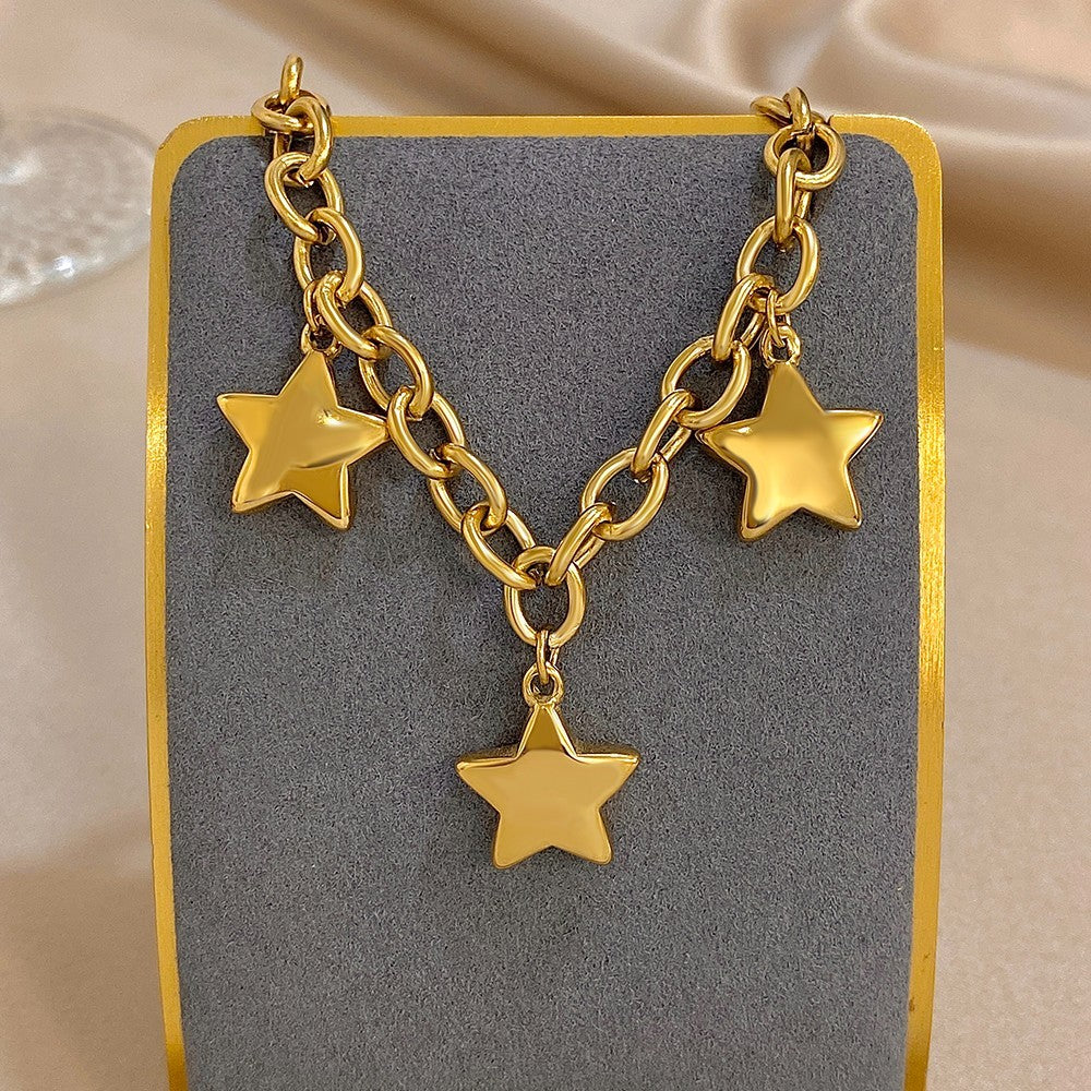 2pcs Gold Silver Star Charm Bracelet Set Chain Link Adjustable Jewelry