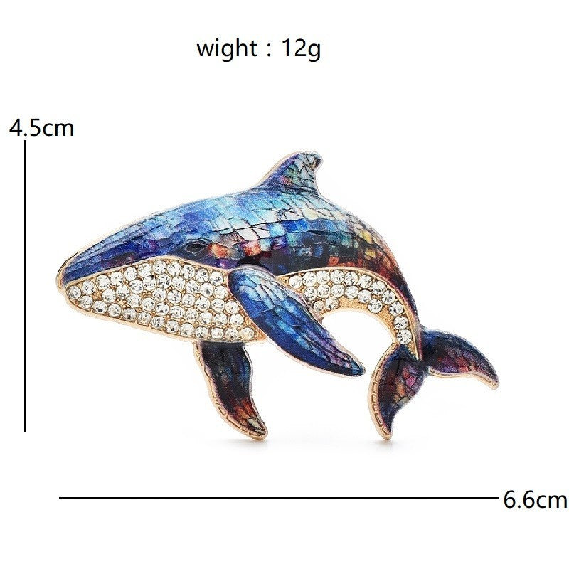 2pcs Whale Brooch Set Enamel Rhinestone Blue Pink Ocean Animal Sea Life Pin
